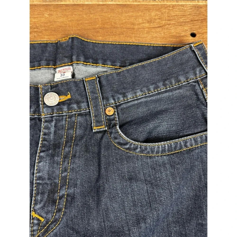 True Religion Straight Flap Red Orange Stitcing Men's Jeans 33